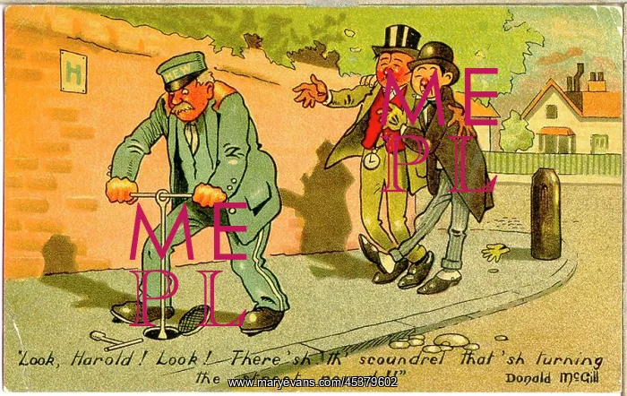 : Comic postcard, Two drunks in the street : Comic postcard, Two drunks in the street