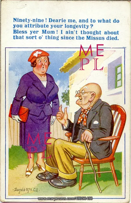 : Comic postcard, Elderly man's longevity : Comic postcard, Elderly man's longevity