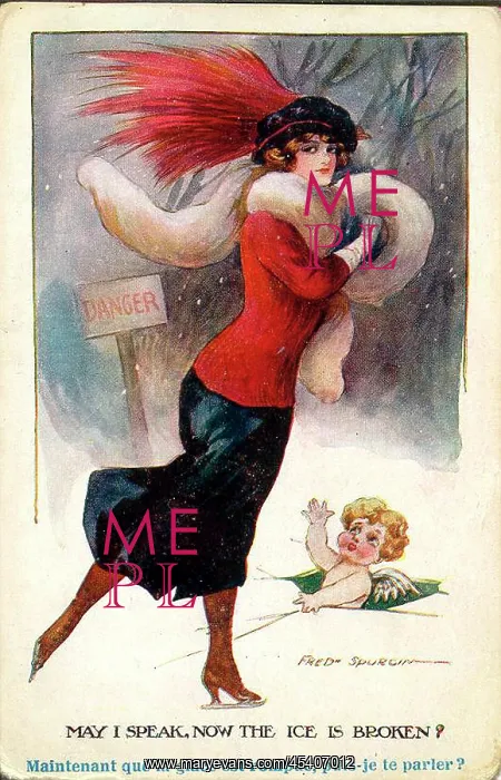 : Comic postcard, Elegant woman and cupid : Comic postcard, Elegant woman and cupid