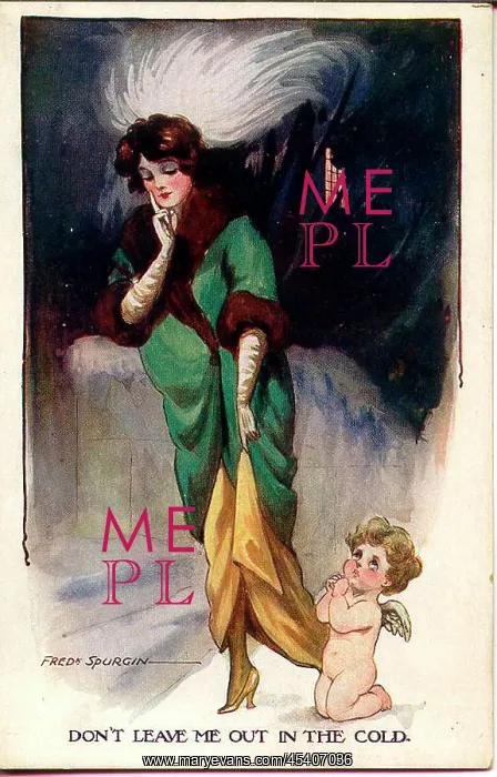 : Comic postcard, Elegant woman and cupid : Comic postcard, Elegant woman and cupid
