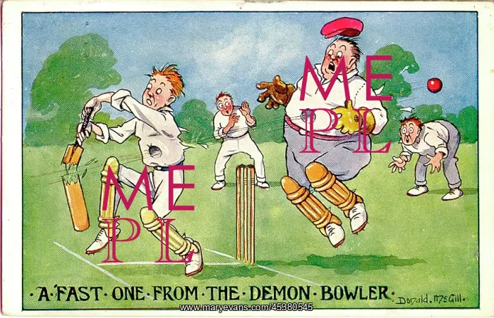 : Comic postcard, A fast one from the demon bowler : Comic postcard, A fast one from the demon bowler