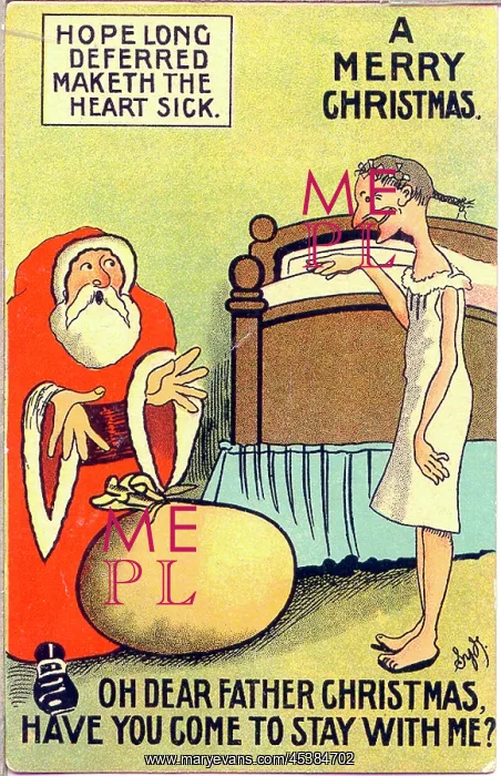 : Comic postcard, Father Christmas and Old Maid : Comic postcard, Father Christmas and Old Maid