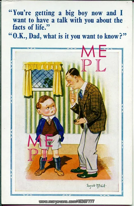 : Comic postcard, Father and son, facts of life : Comic postcard, Father and son, facts of life