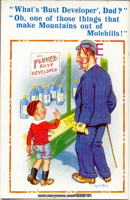 : Comic postcard, Father and son, shop window : Comic postcard, Father and son, shop window