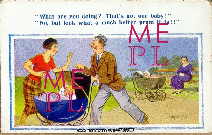  : Comic postcard, Father takes the wrong pram