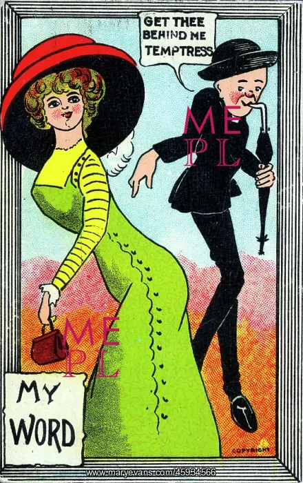 : Comic Postcard - feeble Vicar not tempted by a pretty girl : Comic Postcard - feeble Vicar not tempted by a pretty girl