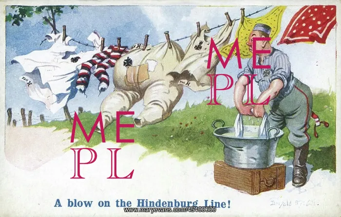 : Comic postcard, German soldier, Hindenburg Line, WW1 : Comic postcard, German soldier, Hindenburg Line, WW1