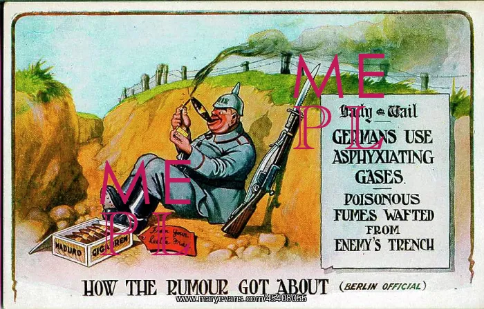 : Comic postcard, German soldier with cigar, WW1 : Comic postcard, German soldier with cigar, WW1