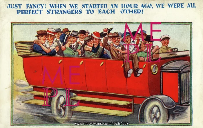 : Comic Postcard - getting friendly in a Charabanc! : Comic Postcard - getting friendly in a Charabanc!