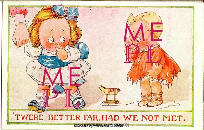 : Comic postcard, Girl and boy falling out : Comic postcard, Girl and boy falling out