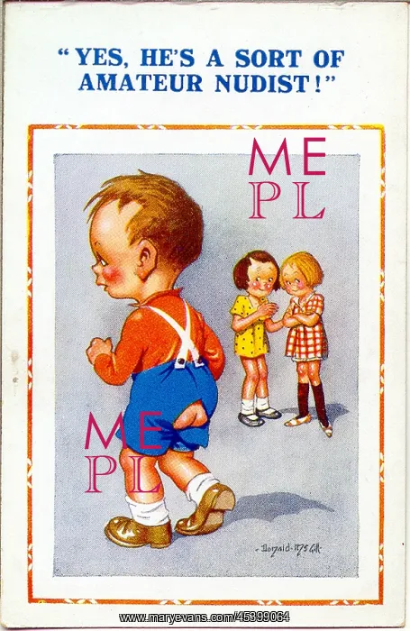 : Comic postcard, Two girls discuss little boy : Comic postcard, Two girls discuss little boy