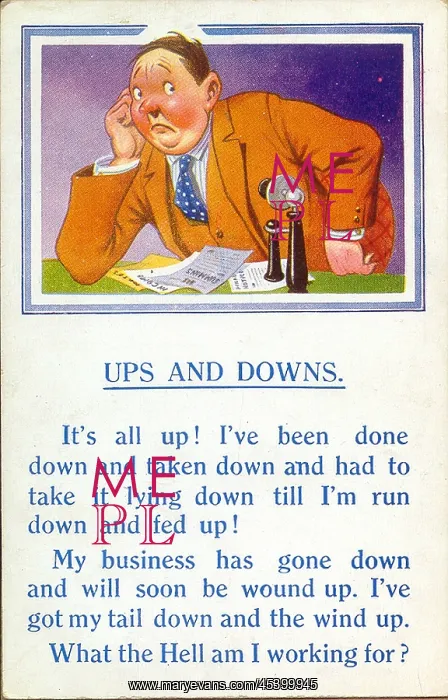 : Comic postcard, Gloomy businessman - Ups and Downs : Comic postcard, Gloomy businessman - Ups and Downs