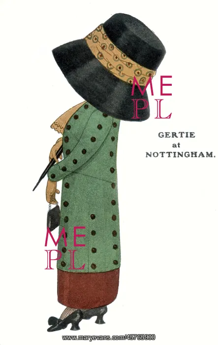 : Comic Postcard - Hat theme - Gertie at Nottingham : Comic Postcard - Hat theme - Gertie at Nottingham