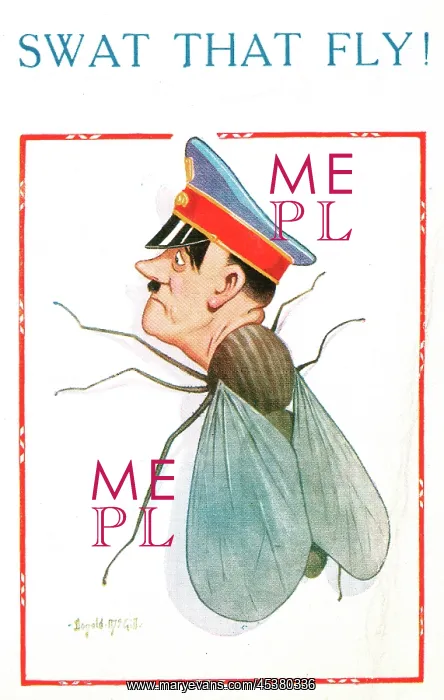 : Comic postcard, Hitler as a fly, WW2 : Comic postcard, Hitler as a fly, WW2