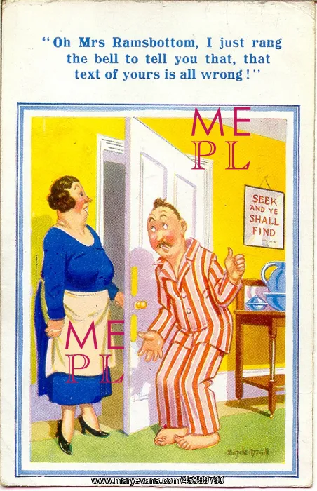 : Comic postcard, Hotel guest and landlady : Comic postcard, Hotel guest and landlady