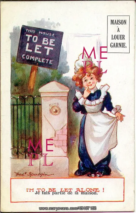 : Comic postcard, House to Let, with maid : Comic postcard, House to Let, with maid