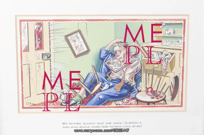 : Comic postcard, Husband surrounded by debris : Comic postcard, Husband surrounded by debris