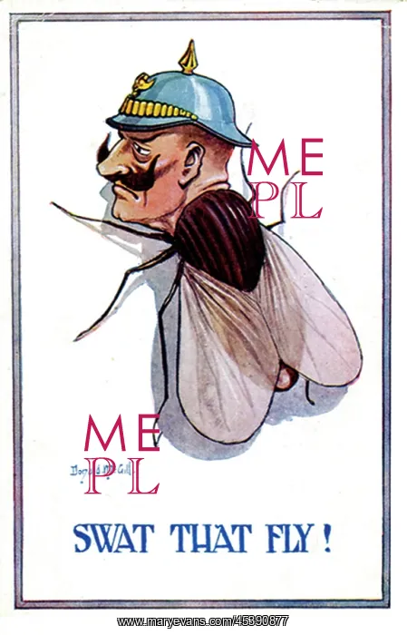 : Comic postcard, Kaiser Wilhelm as a fly, WW1 : Comic postcard, Kaiser Wilhelm as a fly, WW1