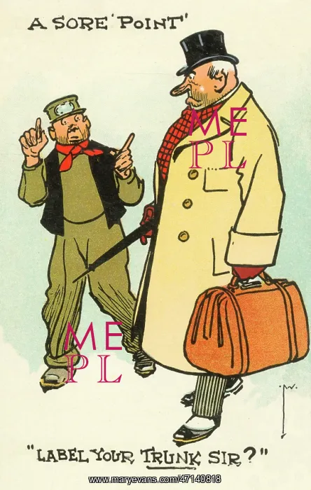 : Comic postcard - Label your Trunk, Sir? : Comic postcard - Label your Trunk, Sir?
