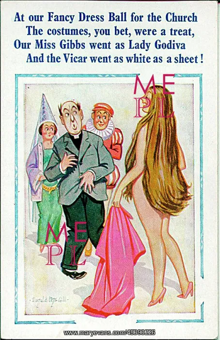 : Comic postcard, Lady Godiva and vicar : Comic postcard, Lady Godiva and vicar
