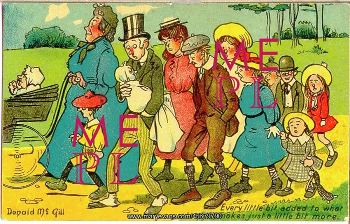 : Comic postcard, Large family out for a walk : Comic postcard, Large family out for a walk
