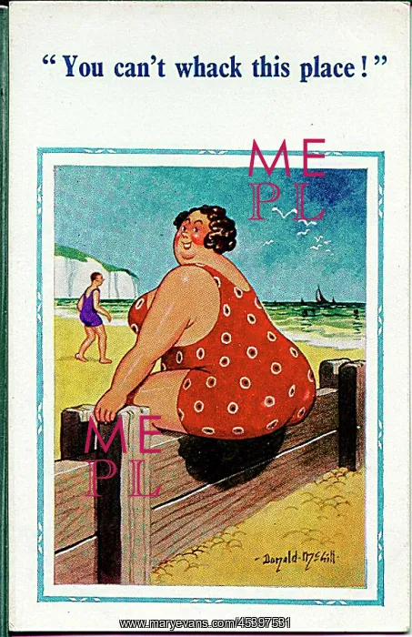 : Comic postcard, Large woman at the seaside : Comic postcard, Large woman at the seaside