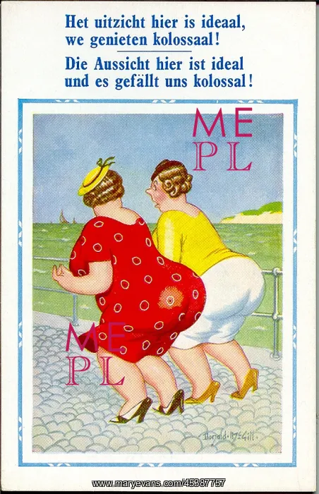 : Comic postcard, Two large women at the seaside : Comic postcard, Two large women at the seaside