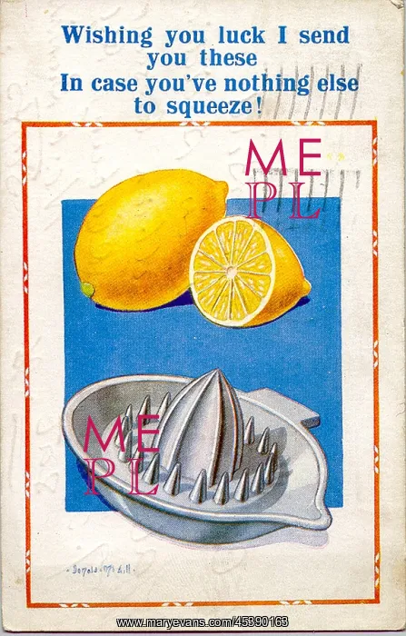 : Comic postcard, Lemons and squeezer : Comic postcard, Lemons and squeezer