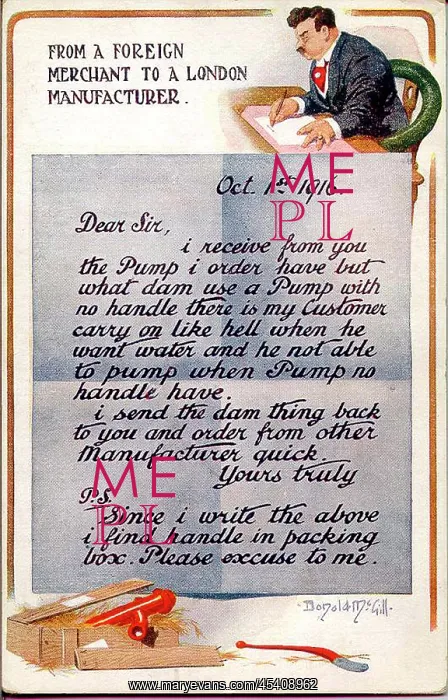 : Comic postcard, letter from overseas customer : Comic postcard, letter from overseas customer