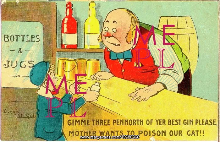 : Comic postcard, Little boy and barman : Comic postcard, Little boy and barman