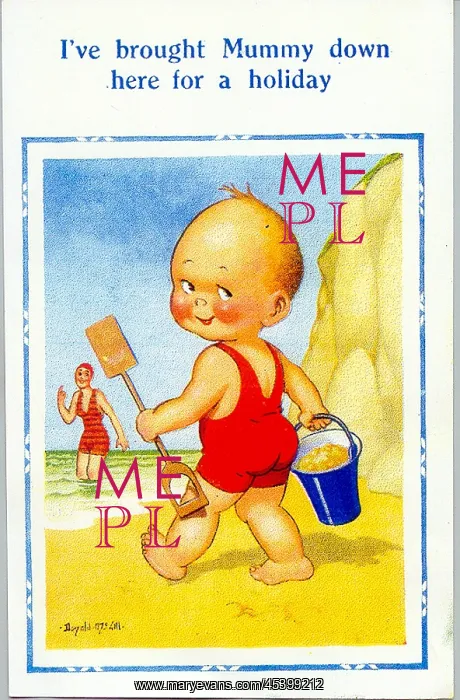 : Comic postcard, Little boy on the beach : Comic postcard, Little boy on the beach