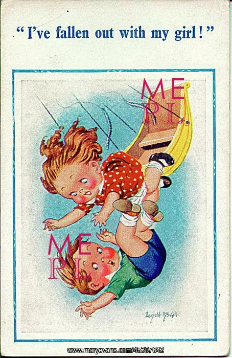  : Comic postcard, Little boy and girl falling out