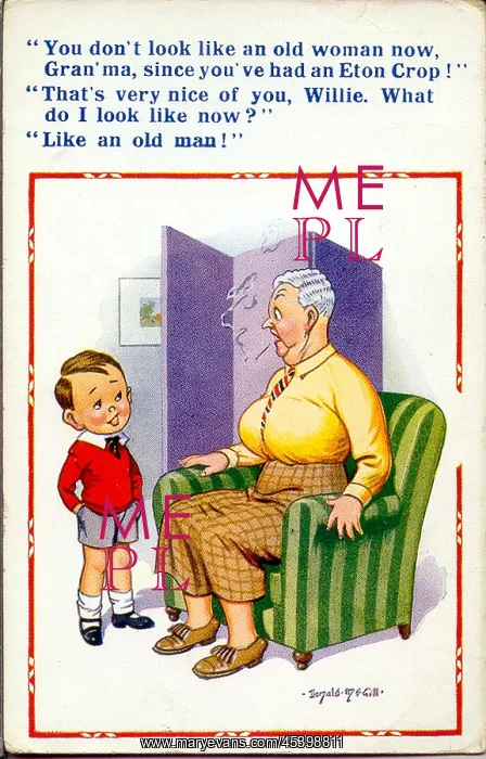 : Comic postcard, Little boy and grandmother : Comic postcard, Little boy and grandmother