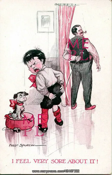 : Comic postcard, Little boy in pain after caning : Comic postcard, Little boy in pain after caning
