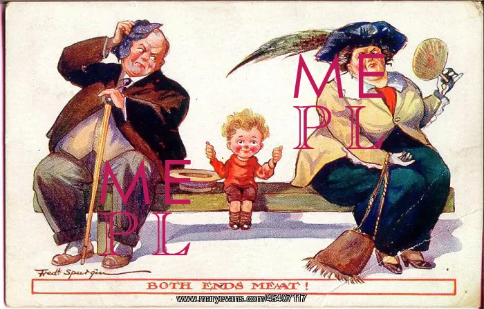 : Comic postcard, Little boy with plump couple : Comic postcard, Little boy with plump couple