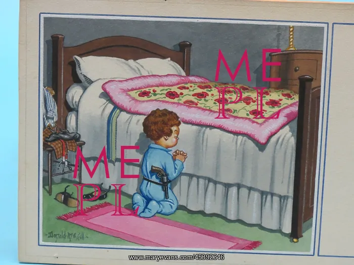: Comic postcard, Little boy praying : Comic postcard, Little boy praying