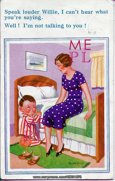 : Comic postcard, Little boy praying by his bed : Comic postcard, Little boy praying by his bed