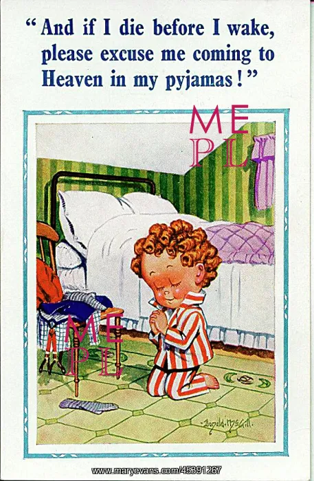 : Comic postcard, Little boy praying by his bed