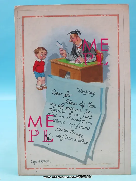 : Comic postcard, Little boy and teacher : Comic postcard, Little boy and teacher