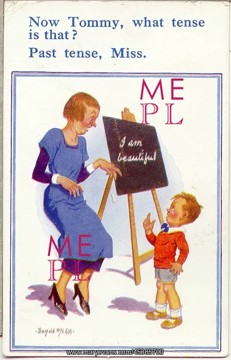 : Comic postcard, Little boy and teacher : Comic postcard, Little boy and teacher