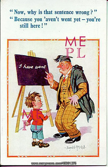 : Comic postcard, Little boy and teacher : Comic postcard, Little boy and teacher