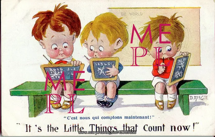 : Comic postcard, Three little boys doing their sums : Comic postcard, Three little boys doing their sums