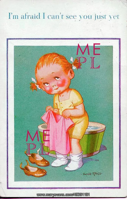  : Comic postcard, Little girl at bathtime