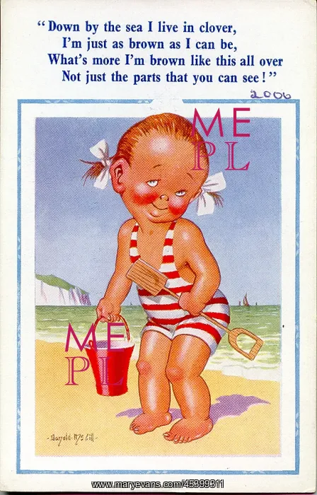 : Comic postcard, Little girl on the beach : Comic postcard, Little girl on the beach