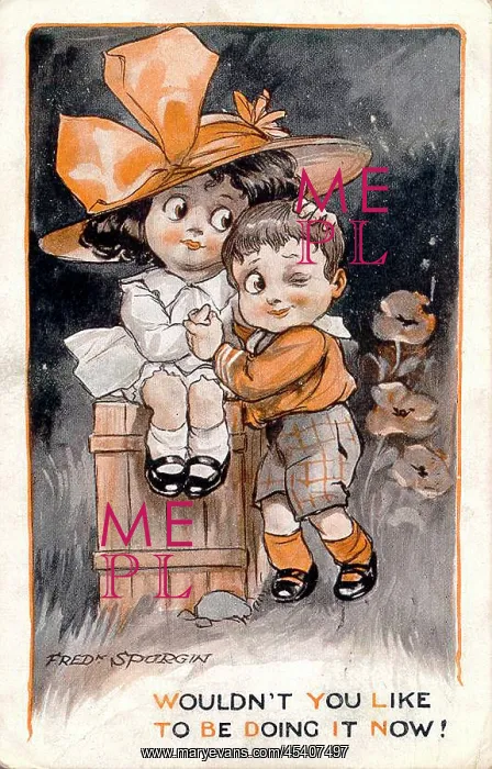 : Comic postcard, Little girl and boy : Comic postcard, Little girl and boy