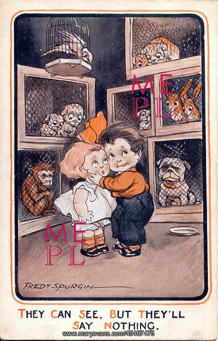: Comic postcard, Little girl and boy with audience : Comic postcard, Little girl and boy with audience