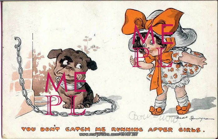 : Comic postcard, Little girl and dog : Comic postcard, Little girl and dog