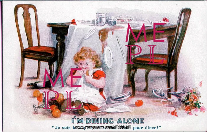 : Comic postcard, Little girl eating : Comic postcard, Little girl eating