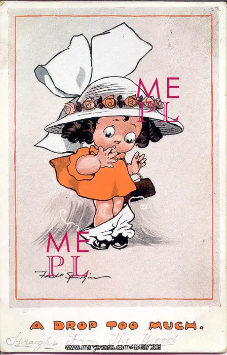 : Comic postcard, Little girl in embarrassing situation : Comic postcard, Little girl in embarrassing situation