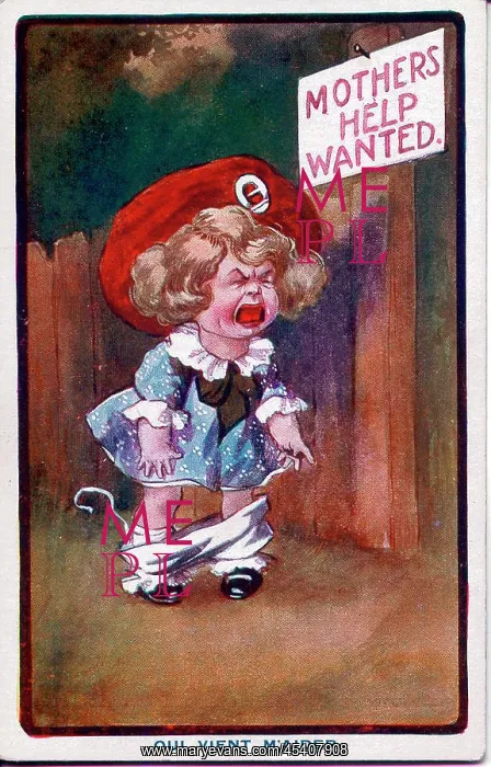: Comic postcard, Little girl in need of help : Comic postcard, Little girl in need of help